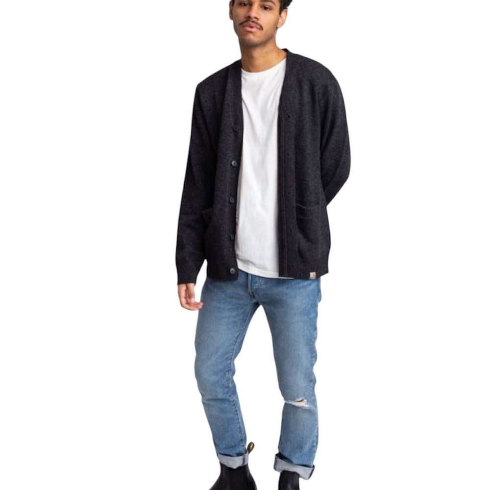 Carhartt WIP Allen Gray Cardigan, Lamb’s Wool Blend, Casual, Preppy, Academic S - Picture 5 of 13